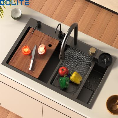 China With Customized Fashionable Customized Faucet Sus304 Stainless Steel Waterfall Faucet Nano Manual Kitchen Sink for sale