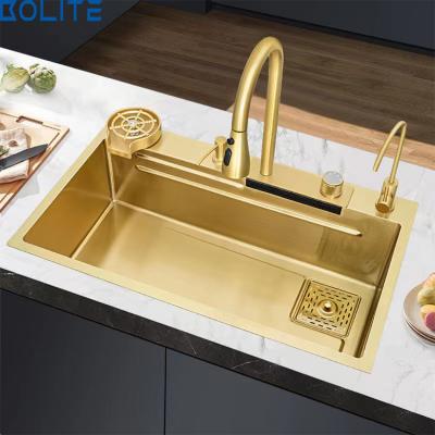 China With Customized Gold Single Basin Hotel Restaurant Bowl Kitchen Stainless Steel Handmade Sink Faucet for sale