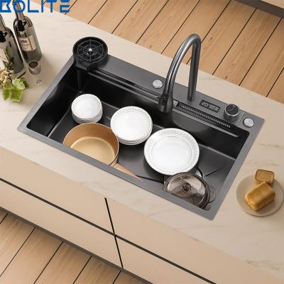 China With Fashionable And Best Selling 304 Stainless Steel Piano Keys Kitchen Stainless Steel Faucet Nano Black Sink for sale