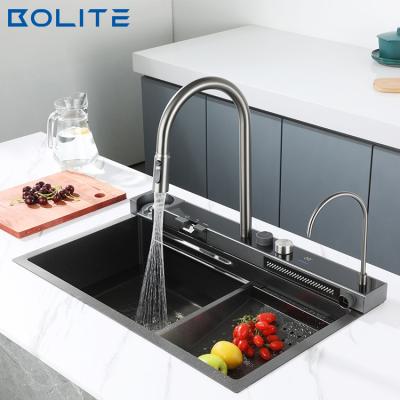 China With Faucet Manufacturers Best Selling Black Nano Single Bowl 304 Stainless Steel Kinetic Kitchen Sink Handmade for sale