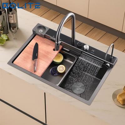 China With Faucet Customized Hot Selling Luxury Multifunctional 304 Stainless Steel Waterfall Modern Kitchen Sink for sale