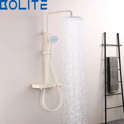 China With Slide Bar Fashionable Minimalist Luxurious European Style White Brass Copper Thermostatic Shower Faucet for sale