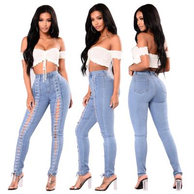 China Color Fade Proof Unique Design Women Jeans Fashion Pants Ladies Blue Denim Pants for sale