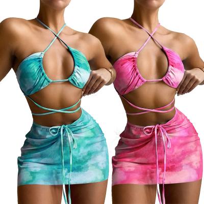 China Anti-Bacterial Ruiyi Smudged Sexy Backless Bikini Three piece Bikini Beachwear swimsuit wholesale bathing suits for sale