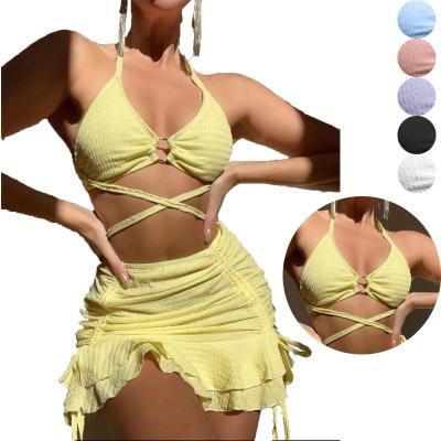 China Anti-Bacterial Ruiyi Three Pieces Bathing Suit Lace up swimsuit Women beach swimsuit bikinis woman swimwear for sale