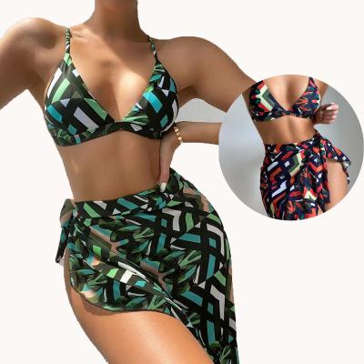 China Plus Size RUIYI Fashion colourful printed sexy swim dress set swimwear women 3 piece custom logo print bikini swimwear for sale