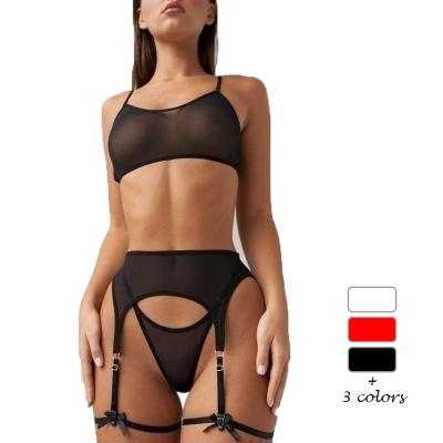 China Sets RUIYI Hot selling Mesh underwear Gathering bra Comfortable thong Three Piece Set see through lingerie for sale