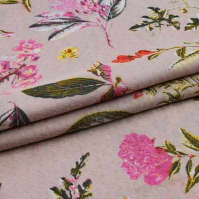 China Custom air jet loom pink 100% rayon digital floral printed jacquard fabric for dress for sale