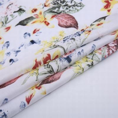 中国 100% Cotton woven white flower pattern Korea hand digital printed fabric for shirt 販売のため