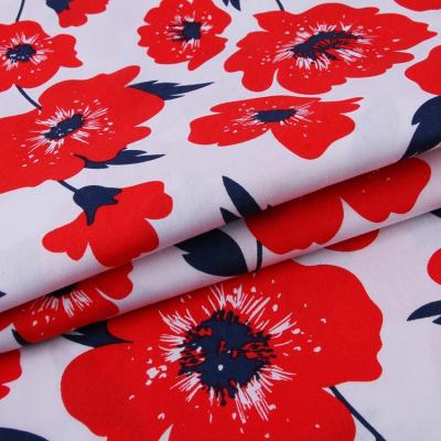 中国 Custom print red floral type 100% cotton cheap poplin fabric price per meter for clothing 販売のため