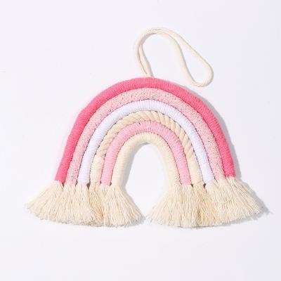 China 100% handmade wholesale woven macrame kids decoration cotton rainbow macrame wall hanging rose backdrops for sale