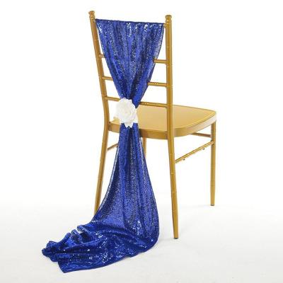 China Disposable Wholesale Stretch Sequin Glitter Chair Sashes With Plastic Flower For Wedding Party Bride for sale