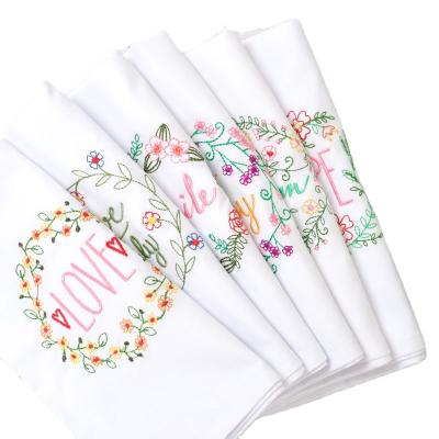 China Restaurant Soft Dinner Day White Cocktail Embroidered Napkin Cotton For Party for sale