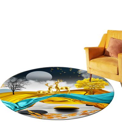 China Modern Wholesale Custom Made Luxury Round Polyester Animal Sofa Area Kids Vivid Gold Deer Printed Cover Mat for sale