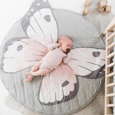 China Gray Printing 3d Modern High Quality Nordic Butterfly Round Game Carpets Blankets For Kids Baby Room for sale