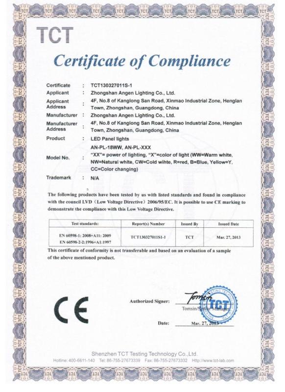 CE - Zhongshan Angen Lighting Co., Ltd.