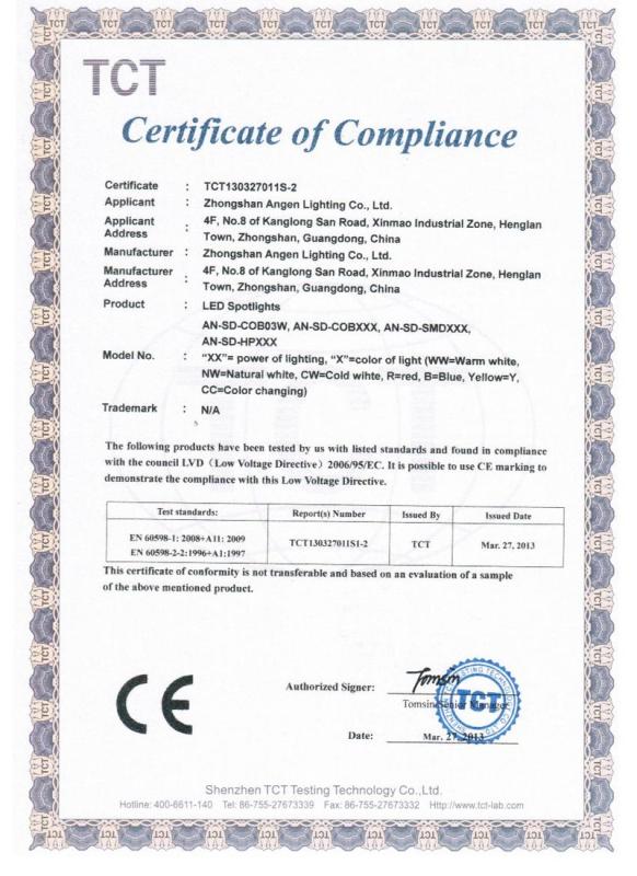 CE - Zhongshan Angen Lighting Co., Ltd.