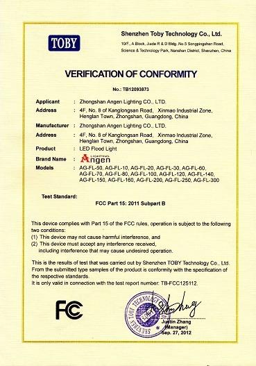 FCC - Zhongshan Angen Lighting Co., Ltd.