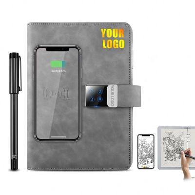 China 2021 New Arrival Dual Wired/Wireless Writing APP Notebook Powerbank Wireless Charging Notebook With Digital Lock for sale