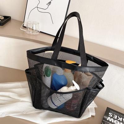 China NATIONAL NATIONAL Custom Nylon Car Tote Beach Net Folding Net Women Purse Swimming Dry Wet See Through Mesh Handbag for sale