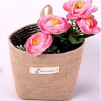 China OEM Small Storage Basket Decor Bin Bag Mini Hanging Storage Bag Cotton Viable Canvas Jute For Wall Door Cabinet for sale