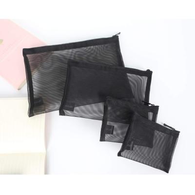 China Fashion Mesh Zipper Lock Mesh Storage Bags Cosmetic Makeup Pouch Travel Organizer Black Pencil Case Nylon Mesh Ba for sale