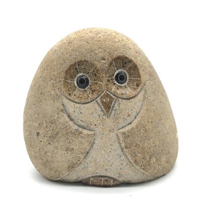 China China Wholesale Retail Garden Outdoor Carving Ornaments Natural River Pebble Paving Stone Hand Carved Flower Cutting Machining Owl for sale