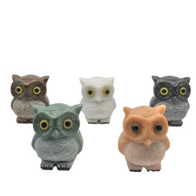 China China Decoration Indoor Table Ornaments Marble Parent-child Owl Bird Animal Sculpture Crafts Twigs Decoration for sale