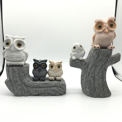 China Ornament Indoor Craft Table China Decoration Granite Marble Mosaic Branches Owl Bird Animal Sculpture Ornament for sale