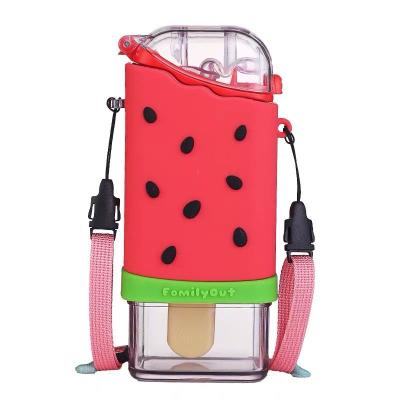 China Flat Square Portable Baby Water Cup Drop-Proof and Leak-Proof Cup Straw Viable Children's Ice Cream Portable Water Bottle for sale