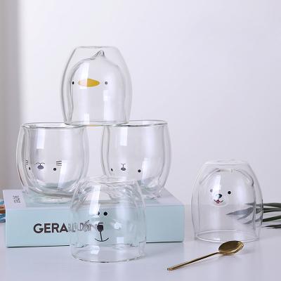 China Viable High Heat Resistant Double Glass Creative Cartoon Borosilicate Insulation Cute Milk Cup for sale