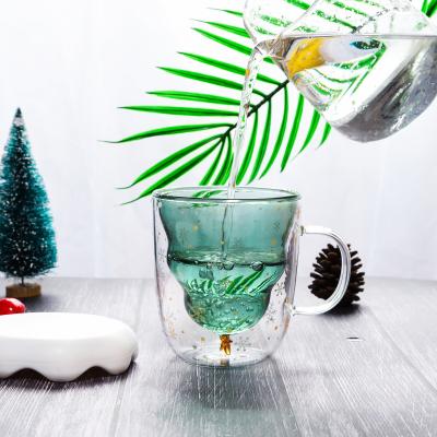 China Sustainable Christmas Tree In A Double Cup High Borosilicate Glass Mug for sale