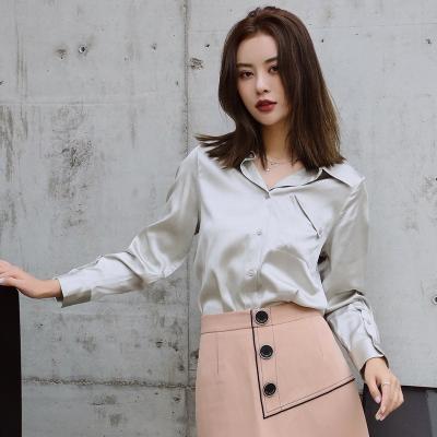 China Spring Charmeuse 100% Silk Shirt Women Turn-down Breathable Custom Collar Long Sleeve for sale