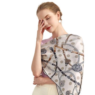 China Custom High Quality 100% Square Mulberry Silk Square Scarf 86*86CM Pattern Chain Print Silk Scarves for sale