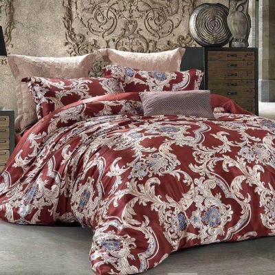 China Non-Toxic Red Silk Flower Bedding Set Luxury Printed Silk Comforter Set for sale