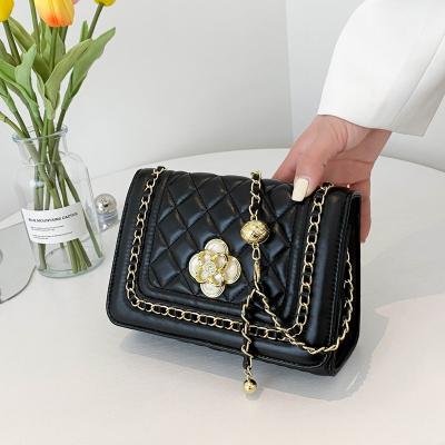 China 2022 Customs PORTABLE Logo Woven Bags Fashion Cute Young Lady Messenger Handbags Popular Chain Purses For Woman for sale