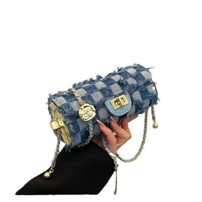 China Fashion Denim Ladies Purse Single Chain Ladies Purse Fashion Denim Plaid Checkered Shoulder Lady Bags Luxury Patchwork Designer Handbag for sale