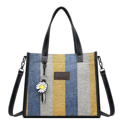 China European and American retro fashion ladies bag canvas stripe handbag large capacity portable small square diagonal shoulder bag for sale