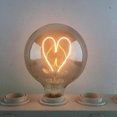 China Residential Smoking Color Letter Led Bulb Heart Shape G125 4W Dimmable 220/240V E27 Led Filament Bulb for sale