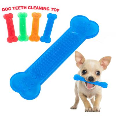 China Viable Chew Toys Dog Rubber Durable Bone PVC Toy Pet Transparent Anti-molars Flat Bone Dog Toys for sale