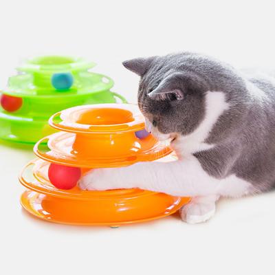 China Viable Candy Three-tier Color Ball Toy Cat Trick Track Game Pet Claw Cat Training Grinding Toy for sale