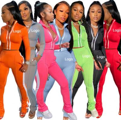 China Wholesale QUICK DRY Reflective Striped Tracksuits Set Womens Tracksuits 2 Piece Set 2 Piece Outfits for sale