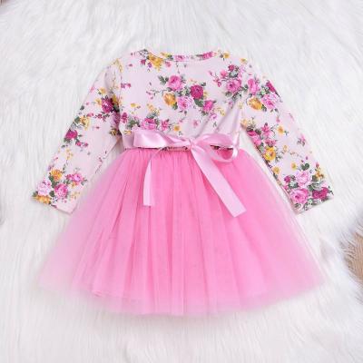 China Autumn Baby Girl Dress Long Sleeve Washable Pink Infant Dress For First Birthday Party Toddler Girls Clothes for sale