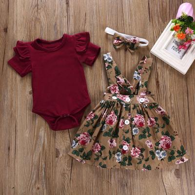 China Wholesale Fashionable 100% New Cotton Kids Girls Children's Clothing 3pcs Baby Overall Skirt Children's Clothing for sale