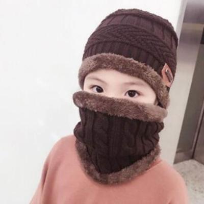 China Factory Sale 2pcs Winter COMMON Hat Knitted Beanie Balaclava Wool Hat And Scarf For Girls And Boys Kids Ski Hat Cap for sale