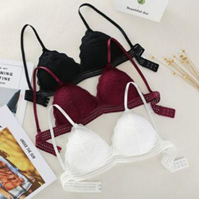 China New Factory Sale Antibacterial New Style Thin French Bralette Triangle Cup Bra Women Girls Lace Up Soft Deep V Underwear Lingerie Bra for sale