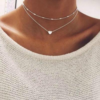 China Factory sale new cute ornament simple and elegant heart peach copper ornament patting street girls fashion multilayer necklace for sale