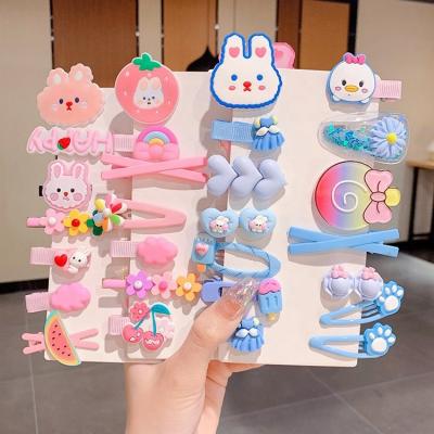 China Factory Cheap Wholesale Hair Ornaments 14 Pcs Set Cute Kids Hairpin Cartoon Fruit Animals Babies Hair Clips Hair Accessories for sale