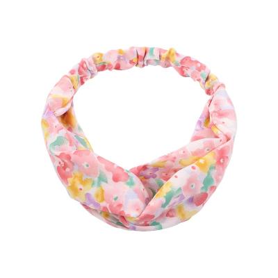 China Hair Ornaments Hot Selling Soft Yoga Elastic Cross Hair Band Floral Headband For Women Crumpled Hair Hoop for sale