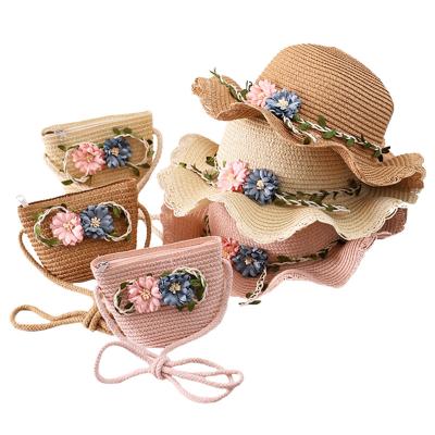 China 2022 Korean Children's Flower Sun Protection Hat Eco-friendly Cute Straw Summer Beach Hat And Bag Bohemian Set for sale